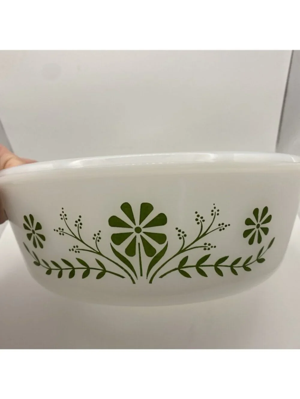 Glasbake Green Daisy 1.5 Quart Casserole Dish & Lid 9